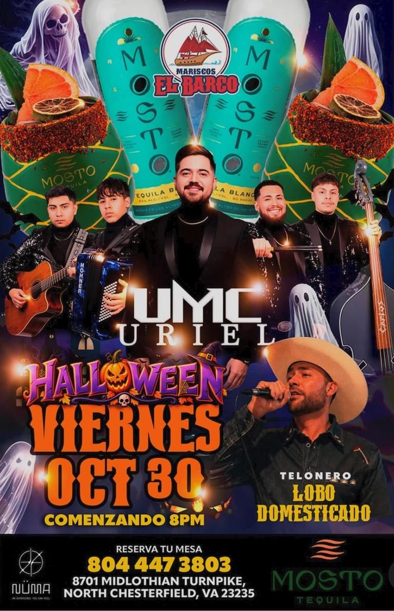 Halloween at Mariscos El Barco: UMC Uriel & Lobo Domesticado — event flyer